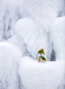 Snowman in green hat and scarf. Royalty Free Stock Photo