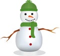 Snowman with green hat and scarf Royalty Free Stock Photo