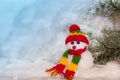 snowmen made with wool pompoms, on a Christmas background Royalty Free Stock Photo