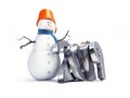 Snowman Happy New Year 2019 on a white background 3D illustration, 3D rendering Royalty Free Stock Photo