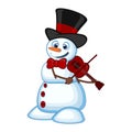 Snowman with hat and bow ties playing the violin for your design vector illustration