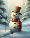 a snowman with a hat, gentleman version in winter