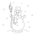 Snowman in hat and scarf with broom. Royalty Free Stock Photo