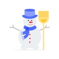 Snowman in hat, scarf with broom. Royalty Free Stock Photo