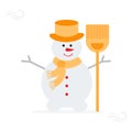 Snowman in hat, scarf with broom Royalty Free Stock Photo