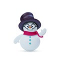 Snowman with hat and scarf isolated on white background. Realistic vector 3d Christmas snowman decorations. New Year illustration Royalty Free Stock Photo