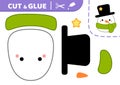 Snowman with hat and skarf. Cut and glue. Kawaii snowman. Squishmallow. Applique. Paper game. Vector