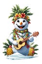 snowman in hawaiian costume christmas artwork on white background