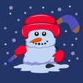 The snowman is a hockey player. winter illustration. snowfall. vector