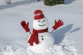 Happy Snowman in a beautiful winter scenery. Royalty Free Stock Photo