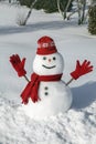 Happy Snowman in beautiful winter scenery. Royalty Free Stock Photo