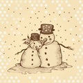 Snowman and his girlfriend in love