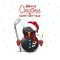 Snowman from hockey pucks