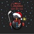 Snowman from hockey pucks