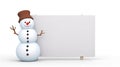 a snowman holding a blank signboard against a white backdrop. an ideal canvas for adding custom messages, whether they Royalty Free Stock Photo