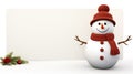 a snowman holding a blank signboard against a white backdrop. an ideal canvas for adding custom messages, whether they Royalty Free Stock Photo