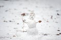 Snowman holding dry branches