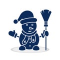 Snowman icon with hat, scarf, broom, mittens. Vector simple silhouette snowman llustration Royalty Free Stock Photo
