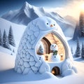 Snowman Igloo in Mountainous Terrain christmas wallpaper