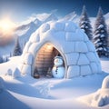 Snowman Igloo in Mountainous Terrain christmas wallpaper