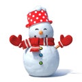 Snowman isolated on white background. Greeting card design element 3d rendering