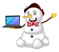 Snowman with laptop illustration vector