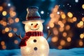 Snowman led lamp on snow flake, cute figure ornament, generative AI