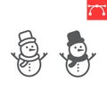 Snowman line and glyph icon, merry christmas and xmas, snowman sign vector graphics, editable stroke linear icon, eps 10 Royalty Free Stock Photo