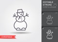 Snowman. Line icon with editable stroke with shadow