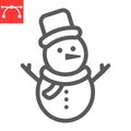 Snowman line icon, merry christmas and xmas, snowman sign vector graphics, editable stroke linear icon, eps 10. Royalty Free Stock Photo