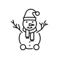 Snowman linear icon. Christmas, greeting card with snowman. Vector flat.