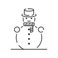 Snowman linear icon. Snow sculpture. Build with snowball. Christmas time festive decoration. Thin line customizable