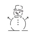 Snowman linear icon. Snow sculpture. Build with snowball. Christmas time festive decoration. Thin line customizable