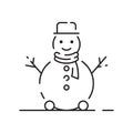 Snowman linear icon. Snow sculpture. Build with snowball. Christmas time festive decoration. Thin line customizable