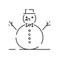 Snowman linear icon. Snow sculpture. Build with snowball. Christmas time festive decoration. Thin line customizable