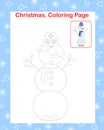 Snowman little cute character simple outline cartoon coloring page vector illustration, winter holiday Christmas, New Year