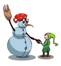 Snowman and Little Elf Friendship.