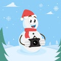 Snowman mascot logo with camera pose