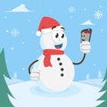 Snowman mascot logo with selfie pose