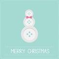 Snowman made from buttons and bow dash line Merry Christmas card Flat design