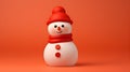 Snowman made by clay on red background for Christmas wallpaper background with text space.