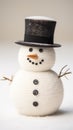 A snowman made from yarn with a black hat, AI