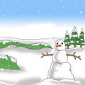 Snowman among the many snow cartoon illustration