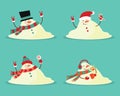 Snowman melted. flat illustration in cartoon style isolation on a blue background.