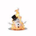A snowman is melting in fire, surrounded by a bright and intense flame Royalty Free Stock Photo