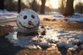 a snowman melting under daylight