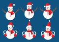 Snowman christmas set decorations and design isolated on blue background illustration vector Royalty Free Stock Photo