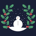 Snowman with mistletoe leaves and berries design