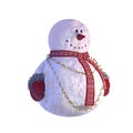 Snowman with a mitten and a scarf. White background. 3D Render