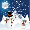 Snowman and mouse christmas background